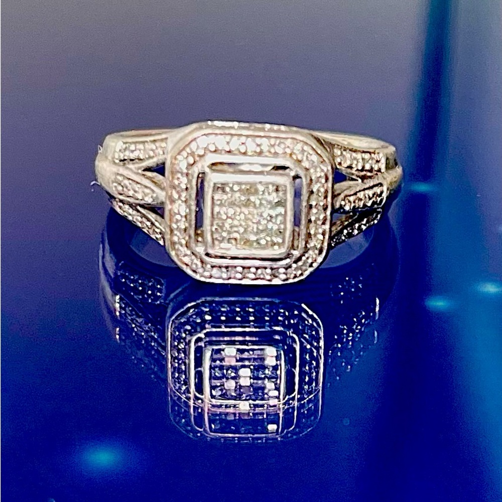 Genuine diamond, Sterling Silver Halo Ring